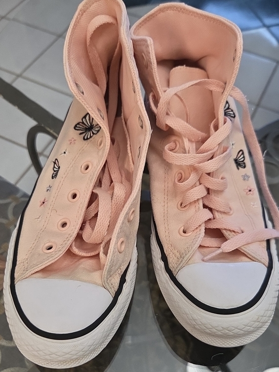 Converse All Stars Shoes - Women's Pink Butterfly High-Top Canvas Sneakers
